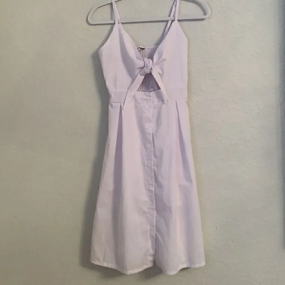 Ecowish Tie Front Spagetti Strap Button Down A-Line Backlees Midi Dress Size S